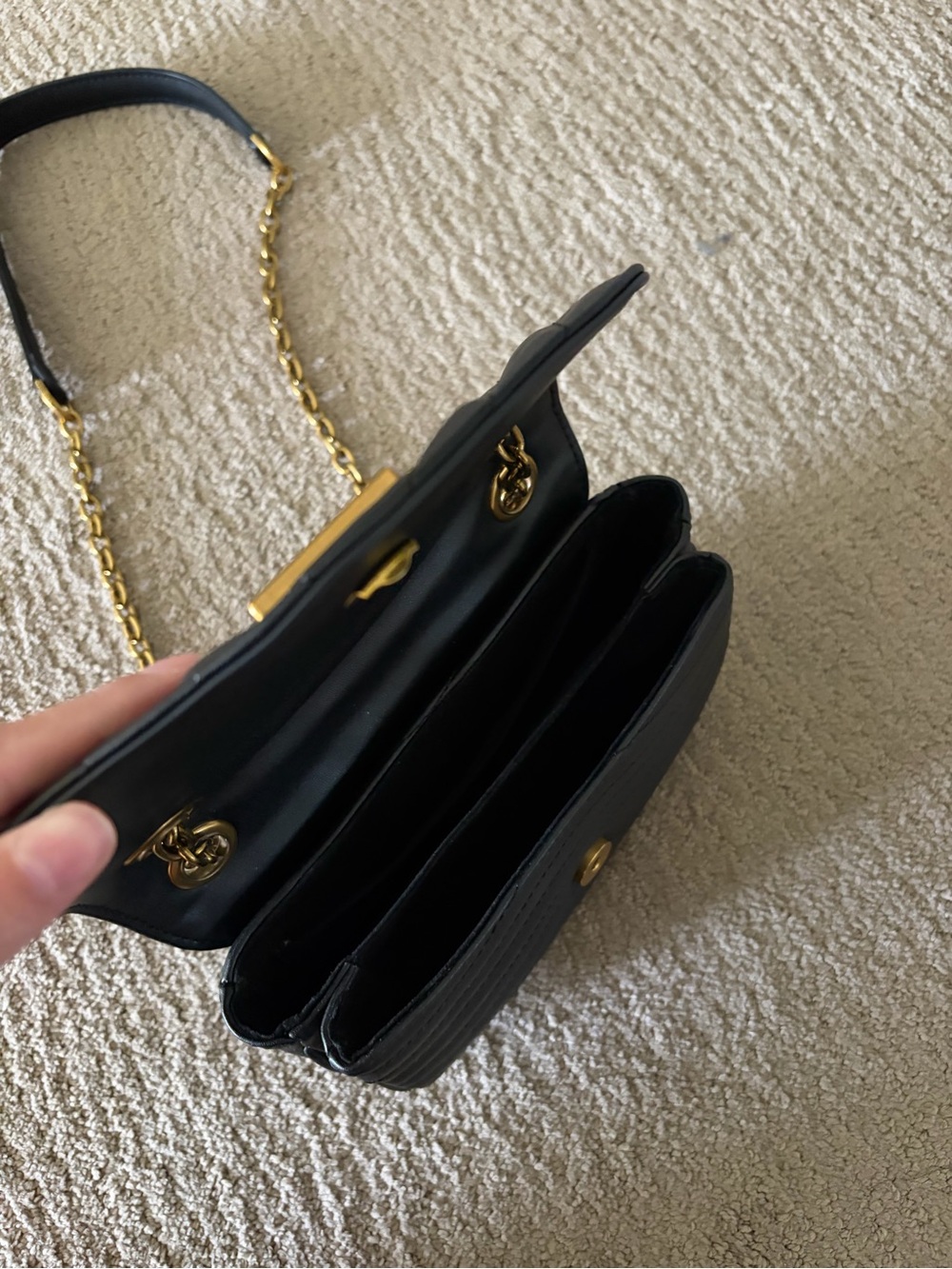 Black Quilted Crossbody Bag with Gold Detail - Picture 3 of 4